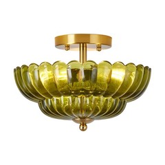 12″ Semi Flush Mount Ceiling Light Green Flower Glass Fixture Entryway Kitchen