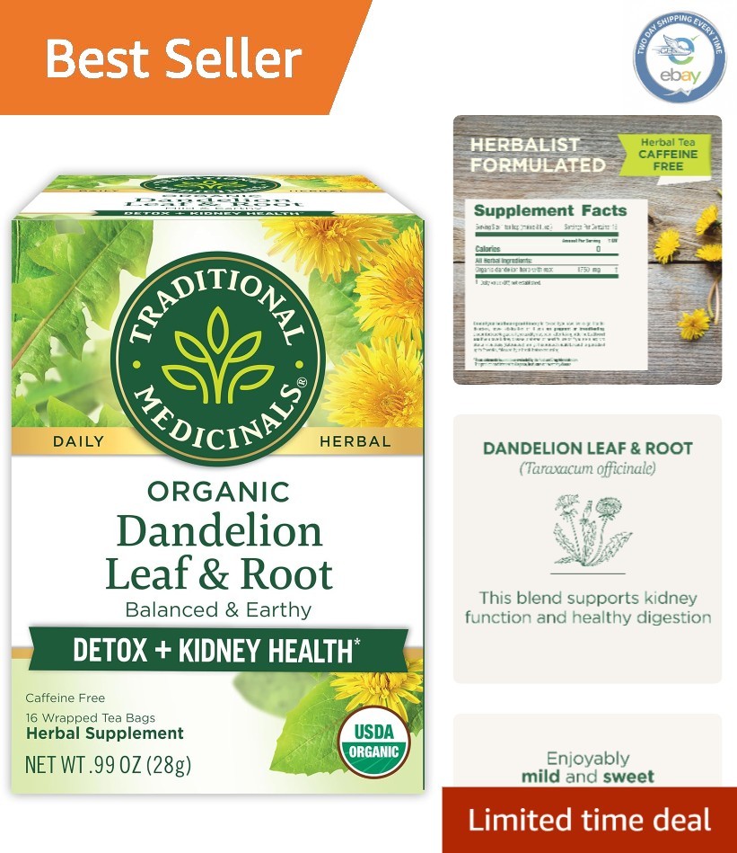 Compostable Dandelion Root Tea - Organic Detox & Digestion Support - 16 Bags gallery