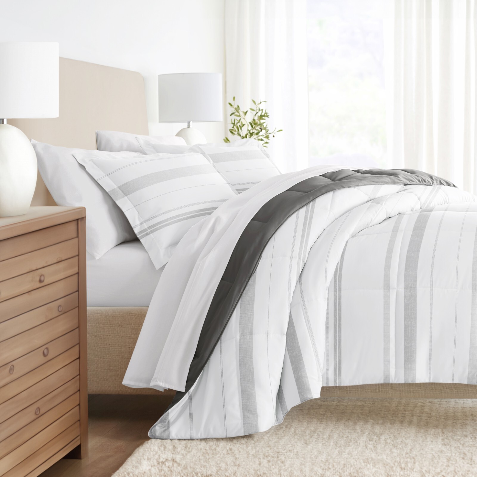 Kaycie Gray Striped Patterned Reversible Comforter gallery