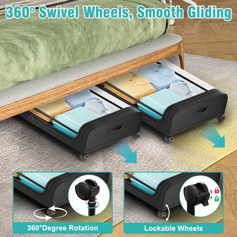 Rolling Under Bed Storage Bags 4 Pack Fabric Underbed Containers with Reinforced gallery