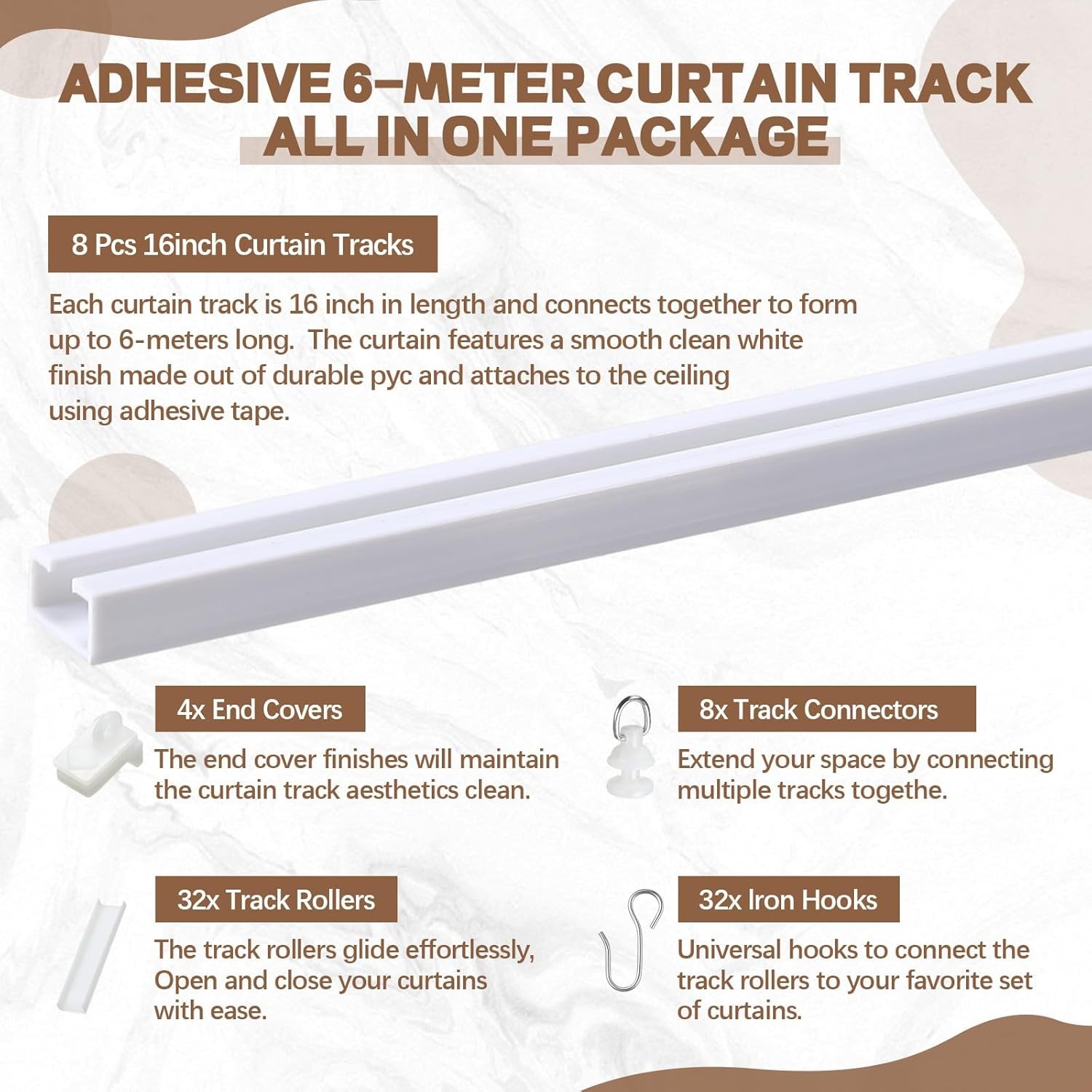11 FT/126 IN Self Adhesive Ceiling Curtain Track Rail No Drill Rod Screws or gallery