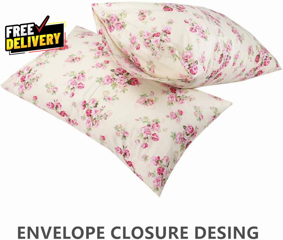 2 Piece Queen Size Pillow Cases 100% Cotton Red Floral Pillow Covers with Env... gallery