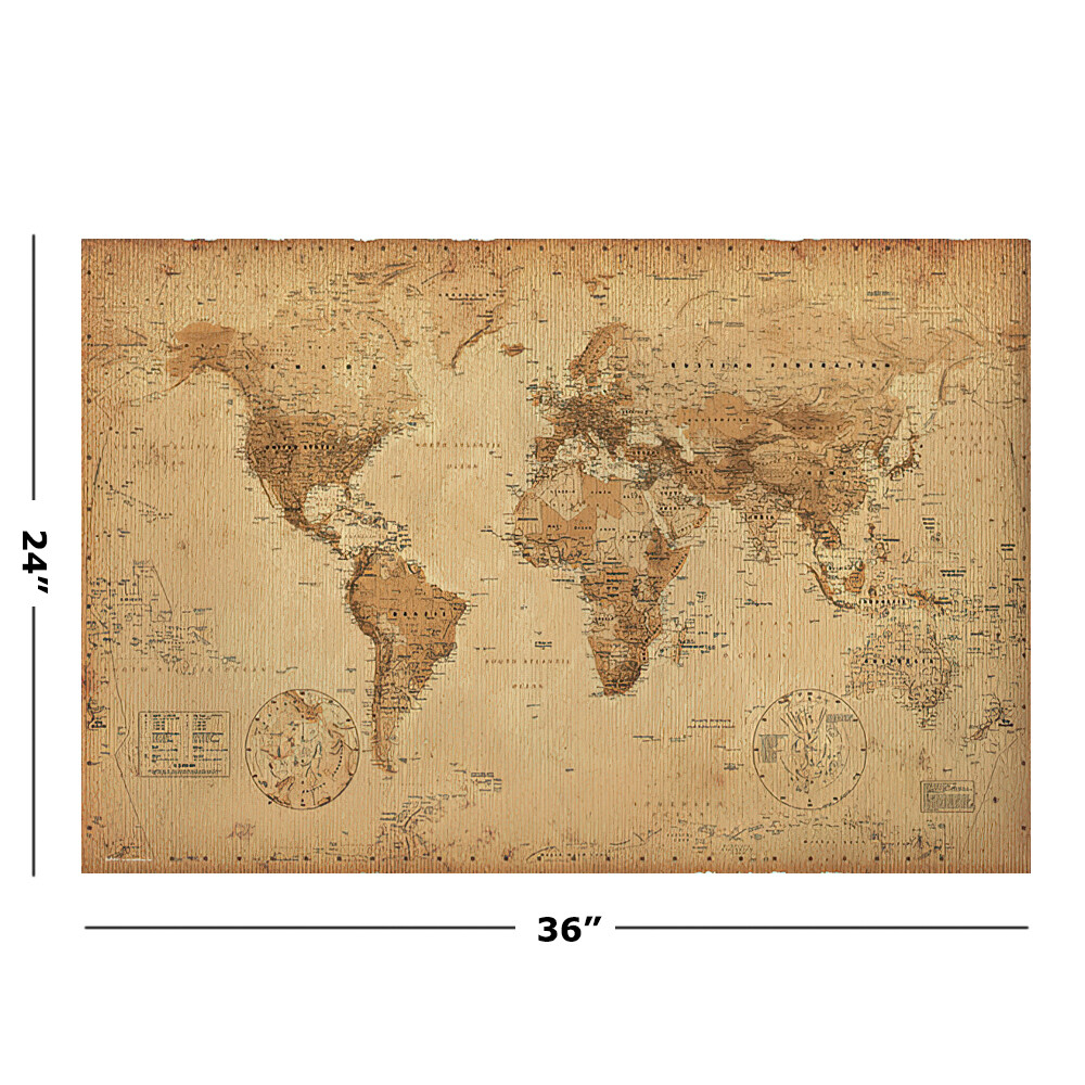 Antique Style World Map - Poster / Print (Size: 36" X 24") (Sepia / Brown) gallery