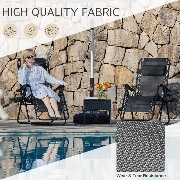 CONCETTA 2 Pack Zero Gravity Lounge Chairs Foldable Black gallery