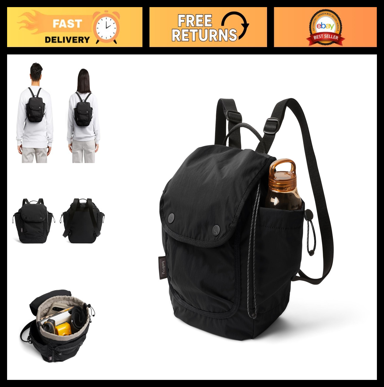 Lightweight 9L Mini Backpack with External Organization & Adjustable Straps - Bl