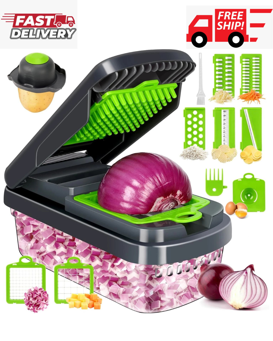 Vegetable Chopper,12-in-1 Multifunctional Food Chopper,Professional Onion Choppe gallery