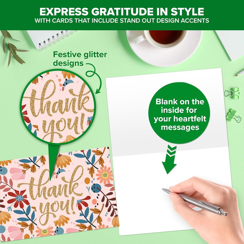 24 Pack Glittery 6X4In Assorted Thank You Cards with Envelopes and Stickers, 24 gallery