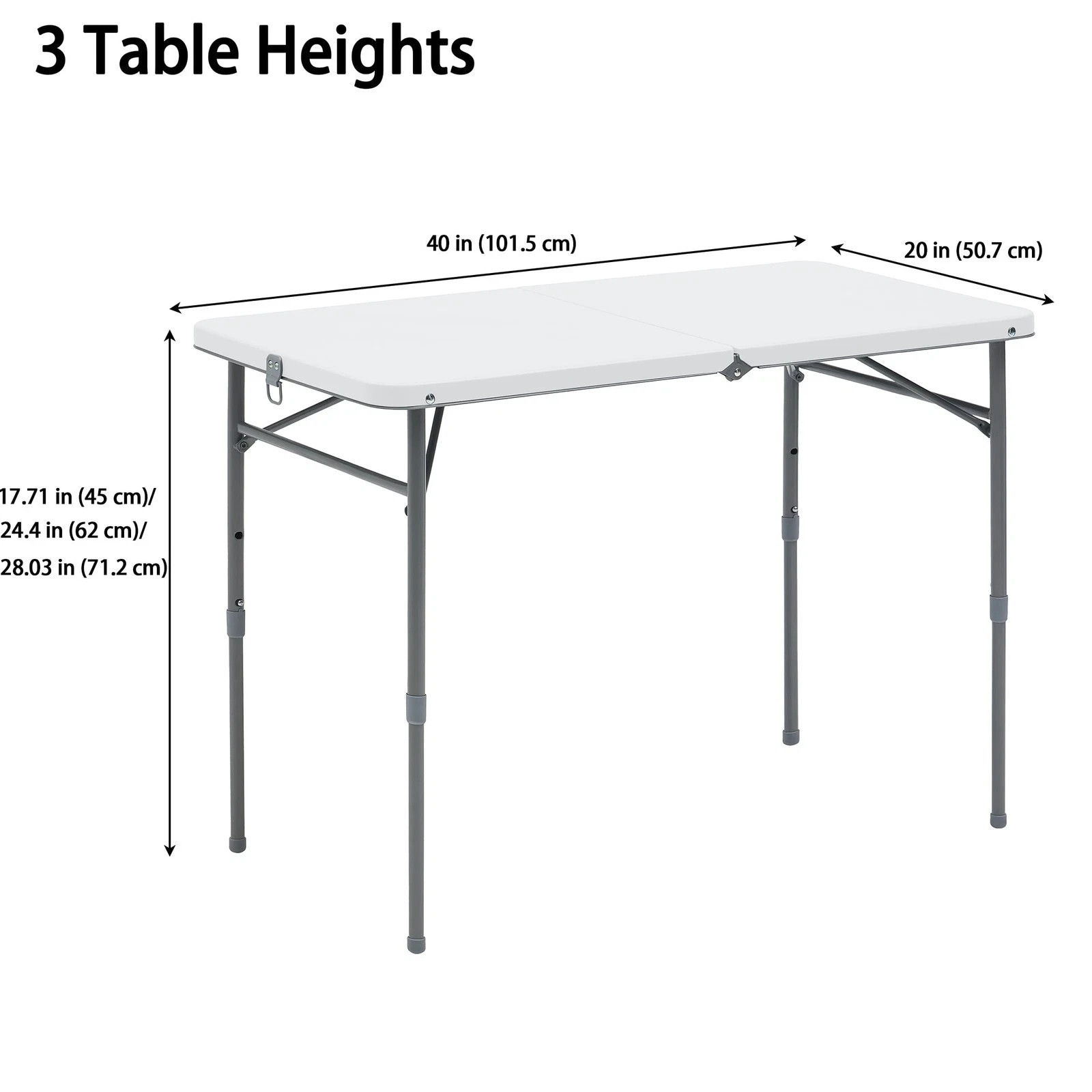 Mainstays 40" Adjustable Height Centerfold Folding Table, White gallery