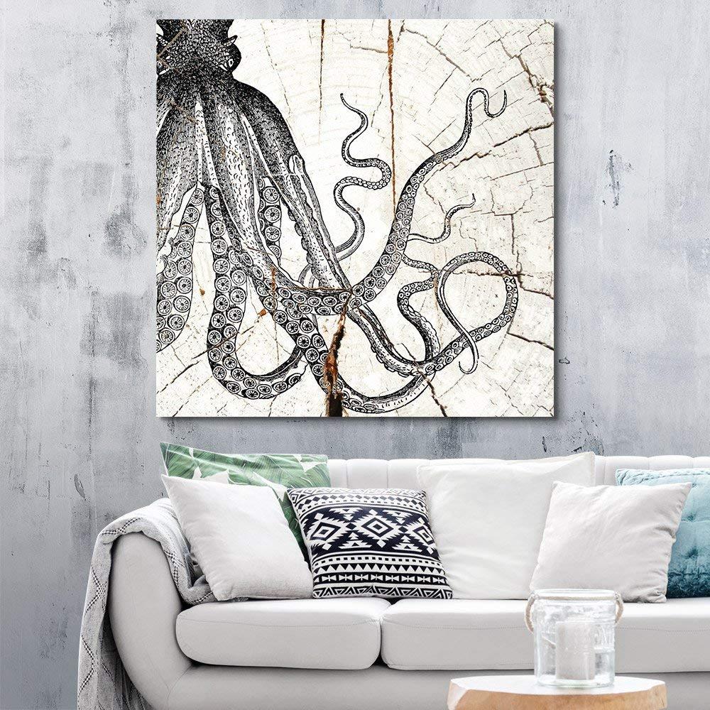 Wall26- Square Tribal Octopus Wood Effect Gallery- Canvas Wall Art- 12x12 inches gallery