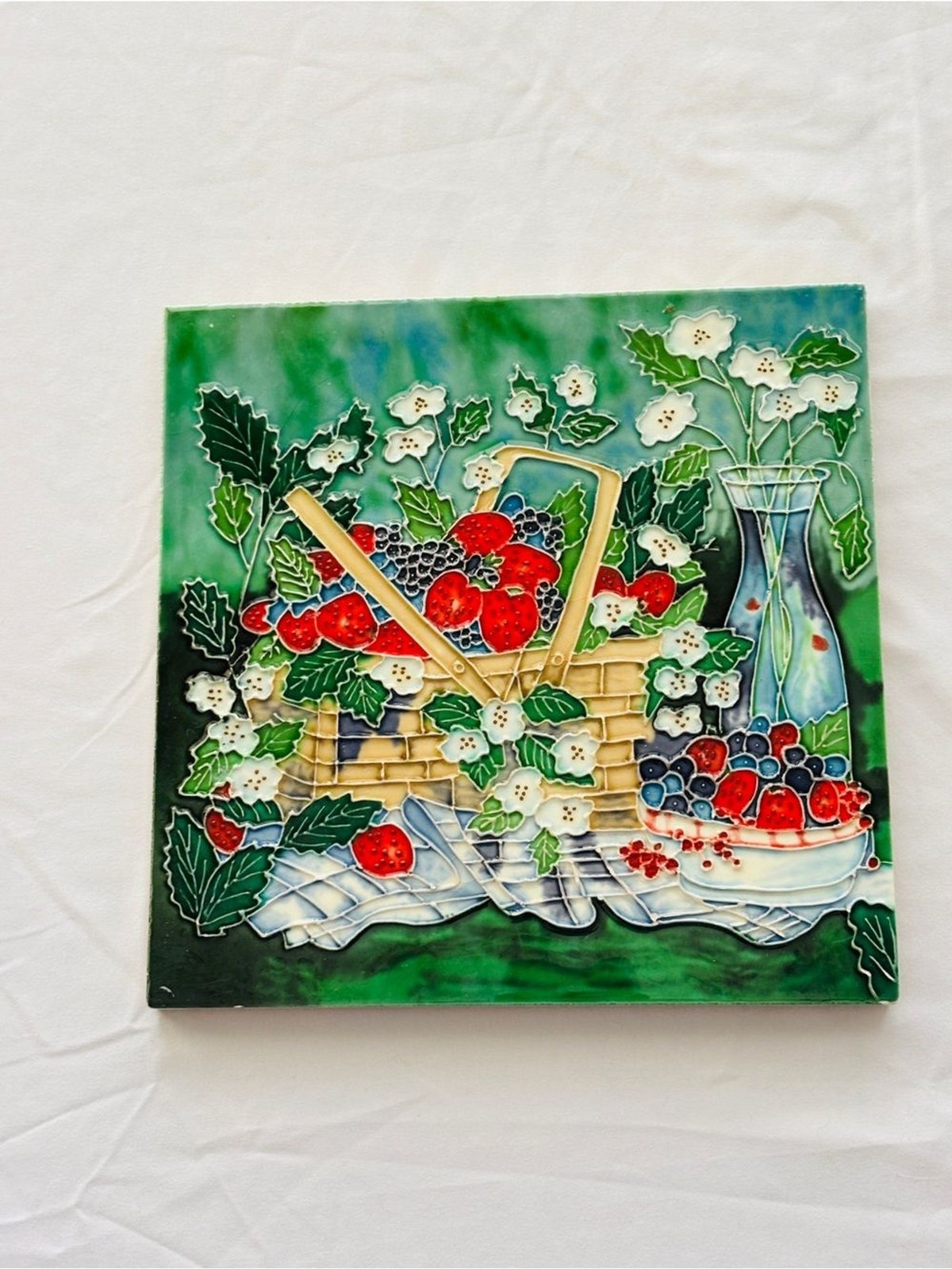 Decorative Tile or Trivet br Strawberries & Floral Ceramic & Manmade gallery