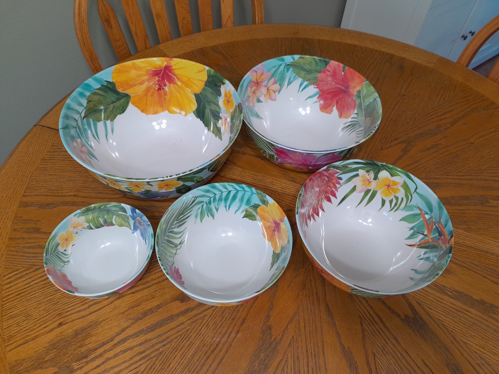 5 Piece Melamine Nesting Bowl Set ~ Tropical Flowers Leaves Graduating Sizes Nic gallery