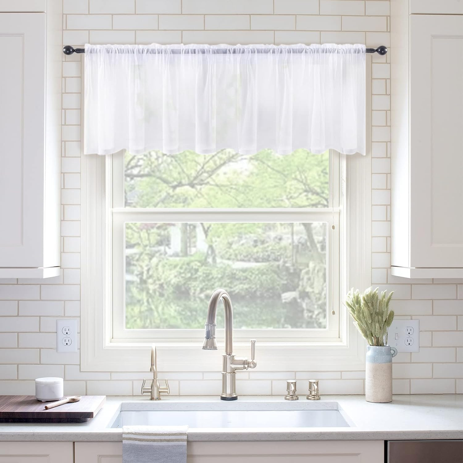 Window Valance Half Sheer Curtains Rod Pocket Voile Drapes Extra Wide gallery