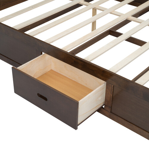 King Size Platform Bed with Storage Drawers Bookcase Headboard Wooden Bed Frames gallery