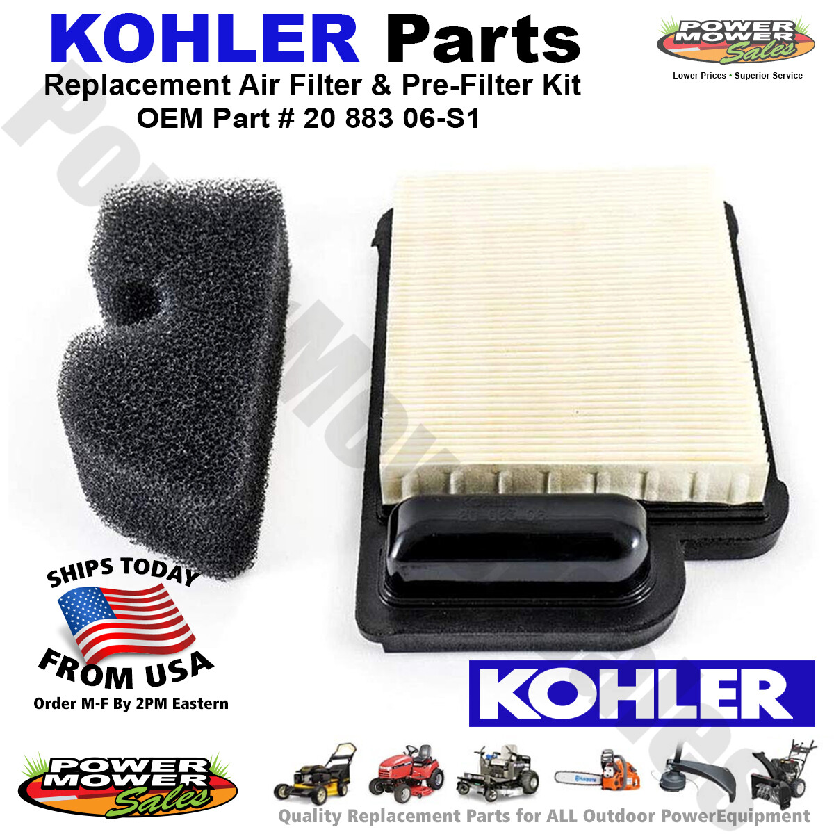 OEM Kohler Air Filter & Pre-Filter Kit for Mowers & Other /055-441/ 20 883 06-S1 gallery