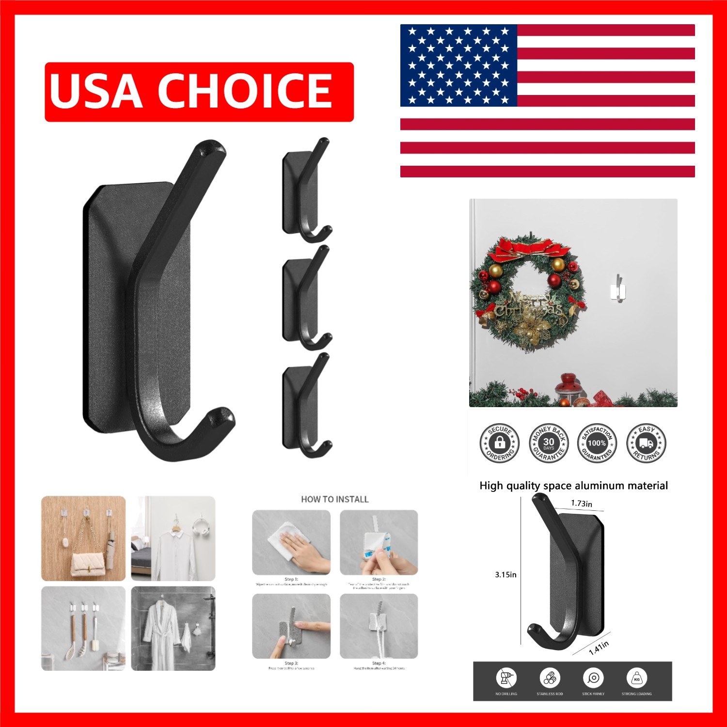 Multipurpose Heavy Duty Adhesive Hooks - 30LB Capacity, Waterproof for All Rooms gallery