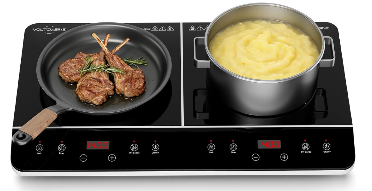 Double Induction Cooktop 1800W, Portable 2 Burner Electric Cooktop with Split To gallery