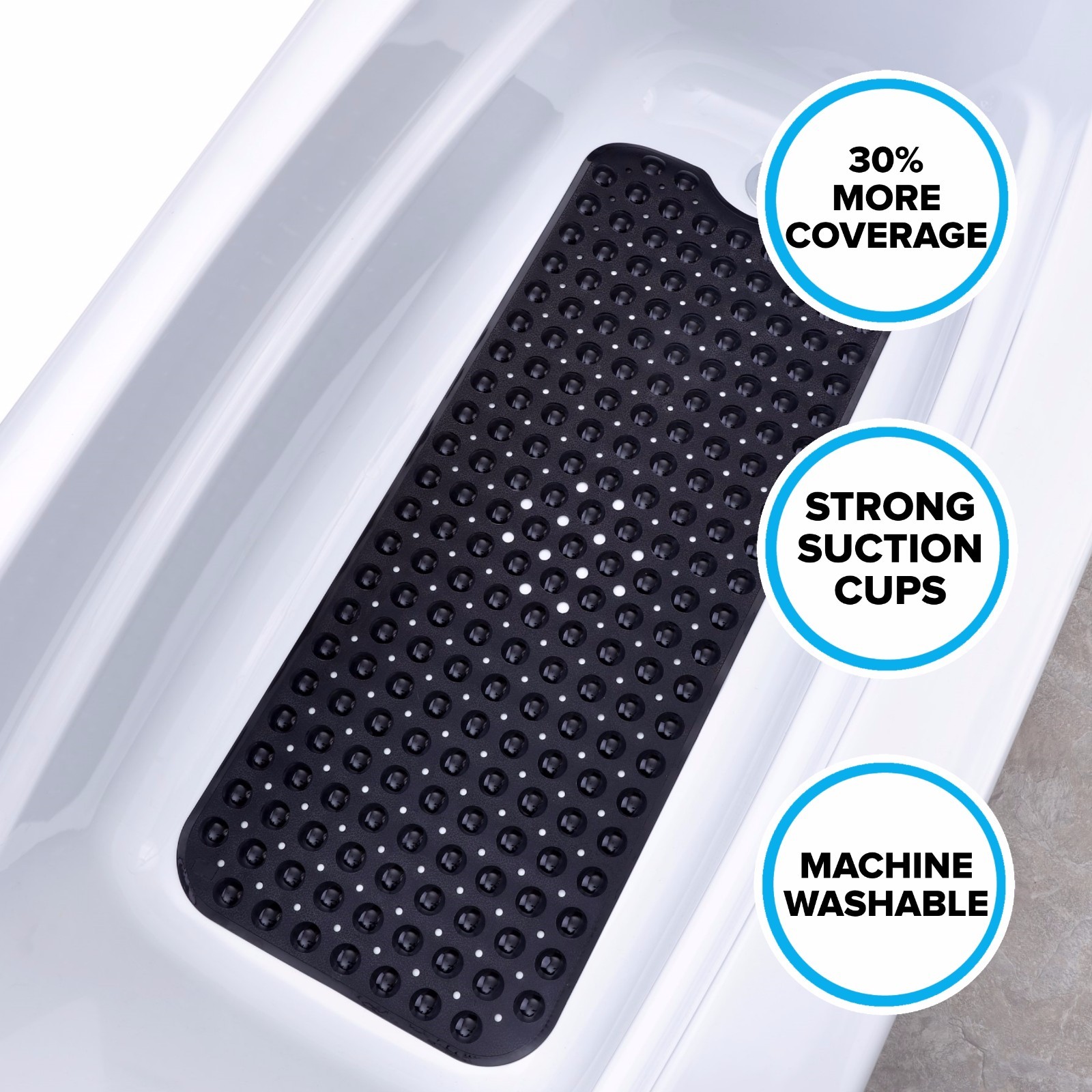 Extra Long Bath Mat (16"W x 39"L) in Solid Black by SlipX Solutions gallery