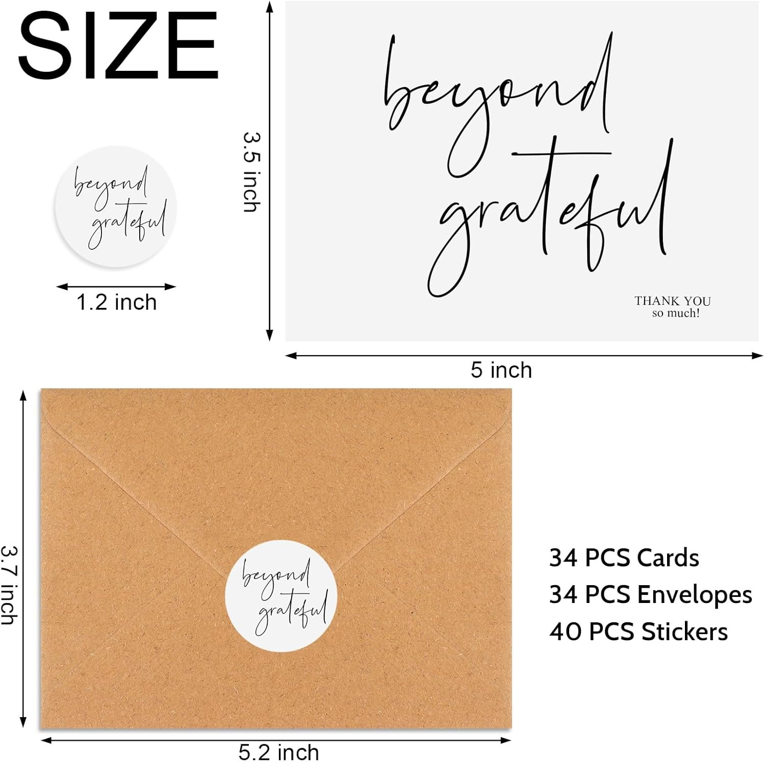Thank You Cards with Envelopes 34 Pcs, beyond Grateful 3.5X5 Wedding Thank You C gallery