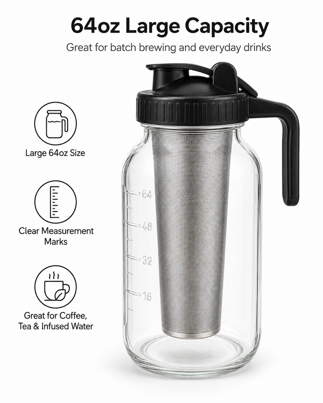 64oz Cold Brew Coffee Maker & Iced Tea Maker Mason Jar Pitcher Set gallery
