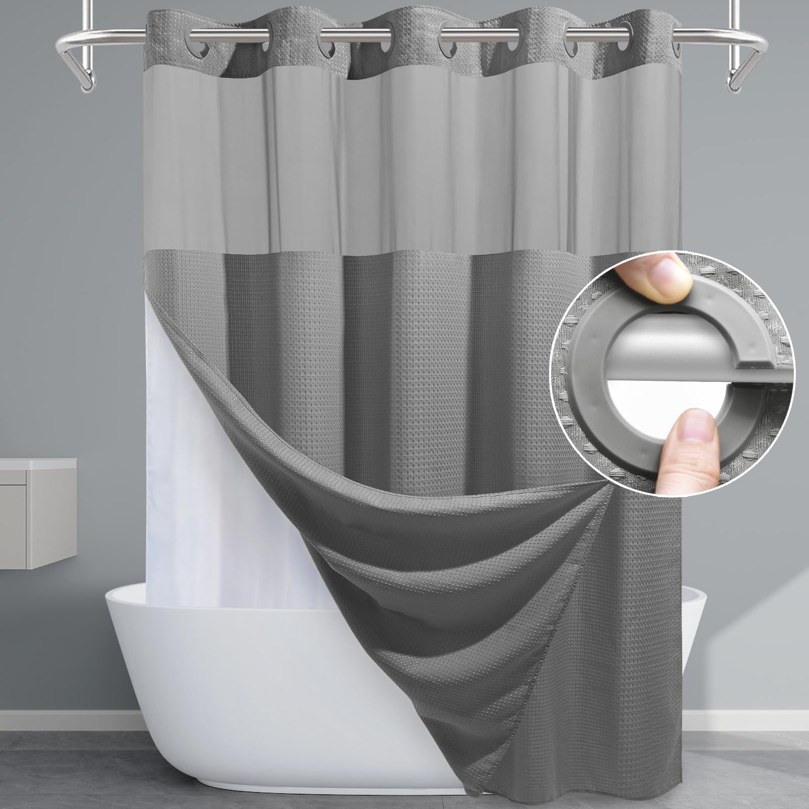 256GSM Heavyweight Waffle Weave Shower Curtain with Snap-in Liner, Extra Thic... gallery