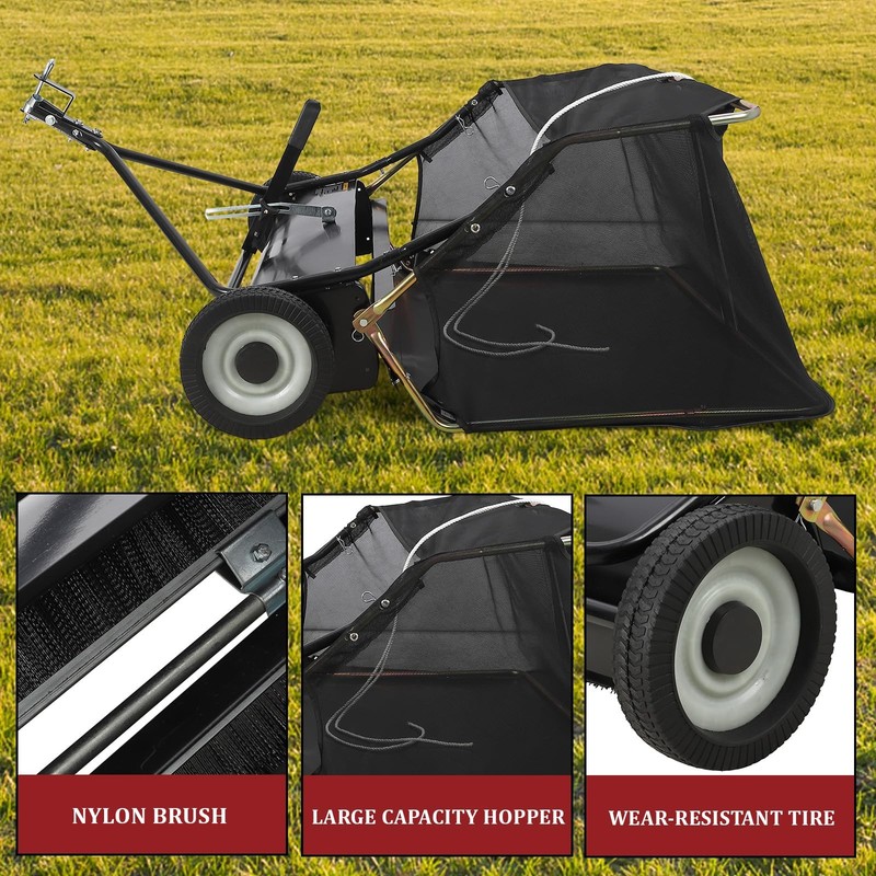 Pull Behind 42 Inch Lawn Sweeper Height Adjustable Leaf Collector Tow Behind gallery