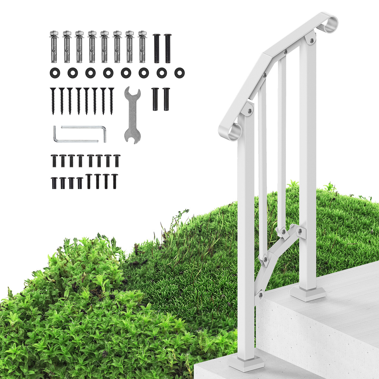 VEVOR 1-2 Step Handrails for Outdoor for Seniors Porch Deck Retro Arch White gallery