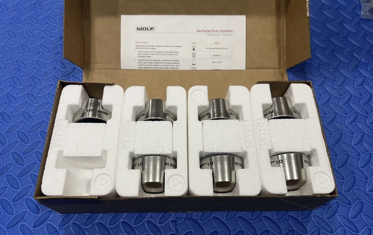 WOLF STAINLESS”plastic/metal”KNOB SET (7pc) FOR GR366 RANGES, C-pics & desc gallery