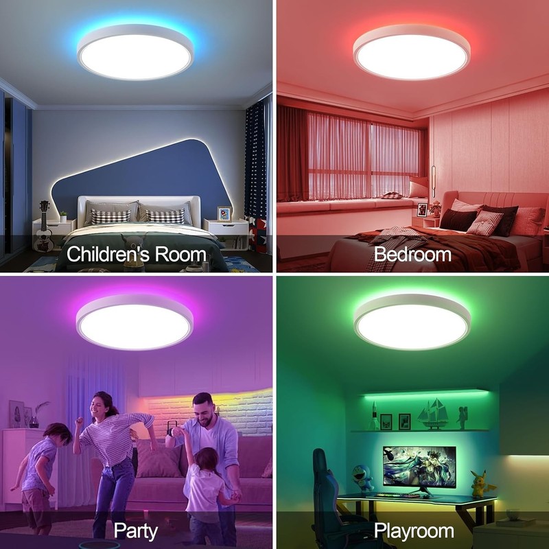 RGB LED Ceiling Light Dimmable with Remote Control, 18W 1800lm Color Changing... gallery