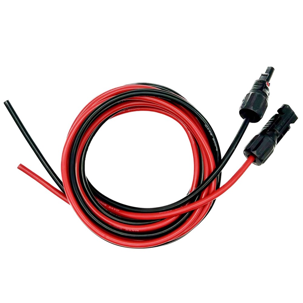 Pair Black + Red Solar Panel Extension Cable Silicon Wire Connector 10 AWG