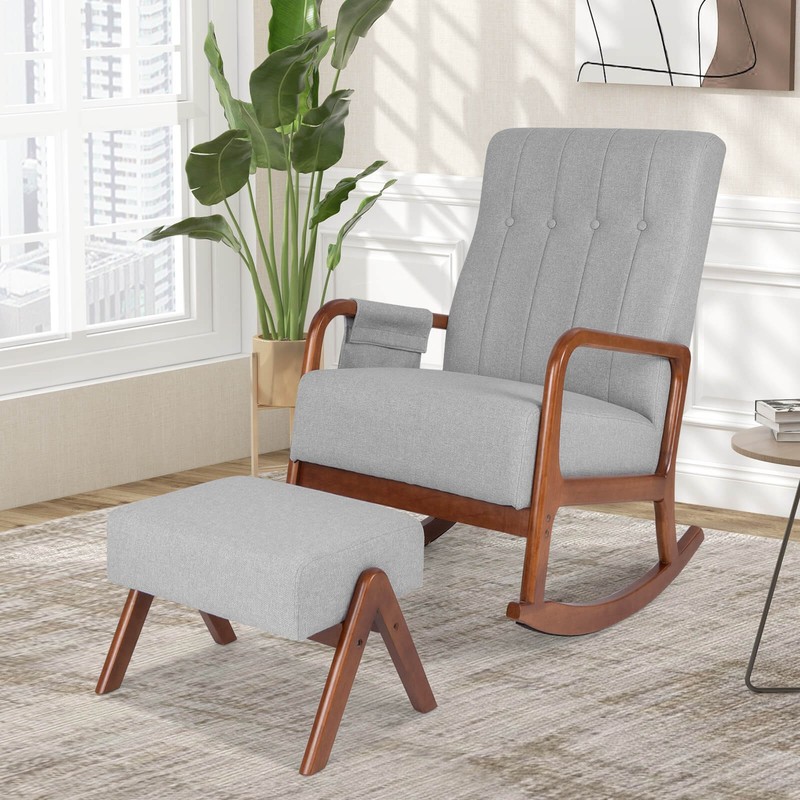 Rocking Chair with Ottoman Tufted Backrest & Cushioned Seat Side Pocket gallery