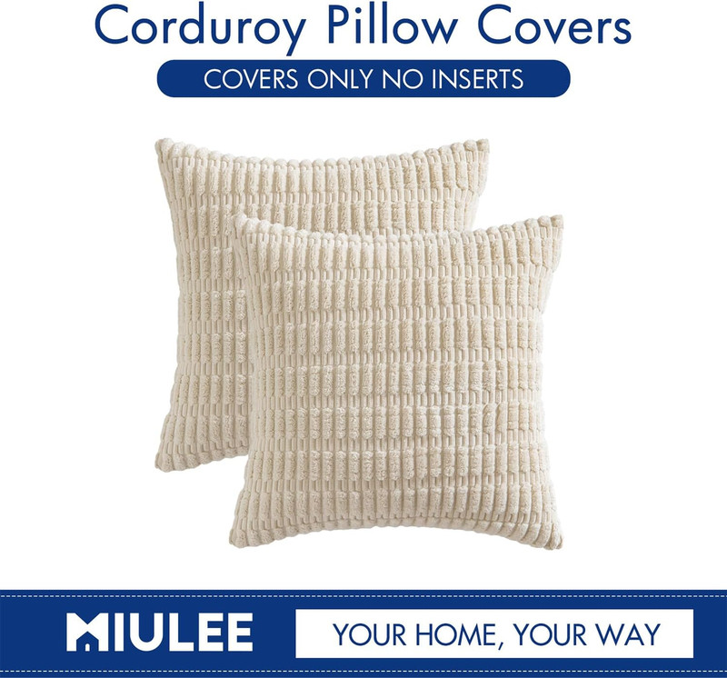 2 Pack Corduroy Throw Pillow Covers 18x18 Boho Striped Cream White gallery