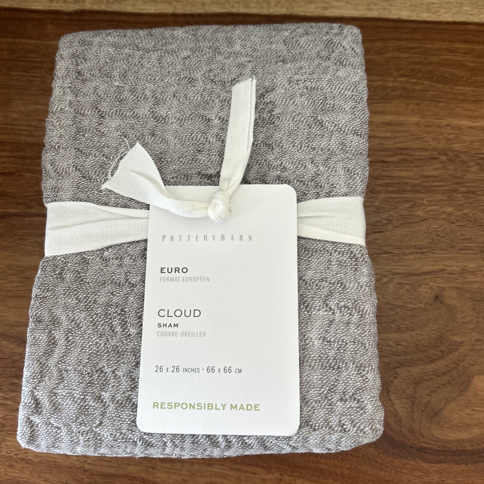 POTTERY BARN 26 in x 26 in CLOUD COTTON/LINEN PILLOW SHAM, EURO ~Gray gallery