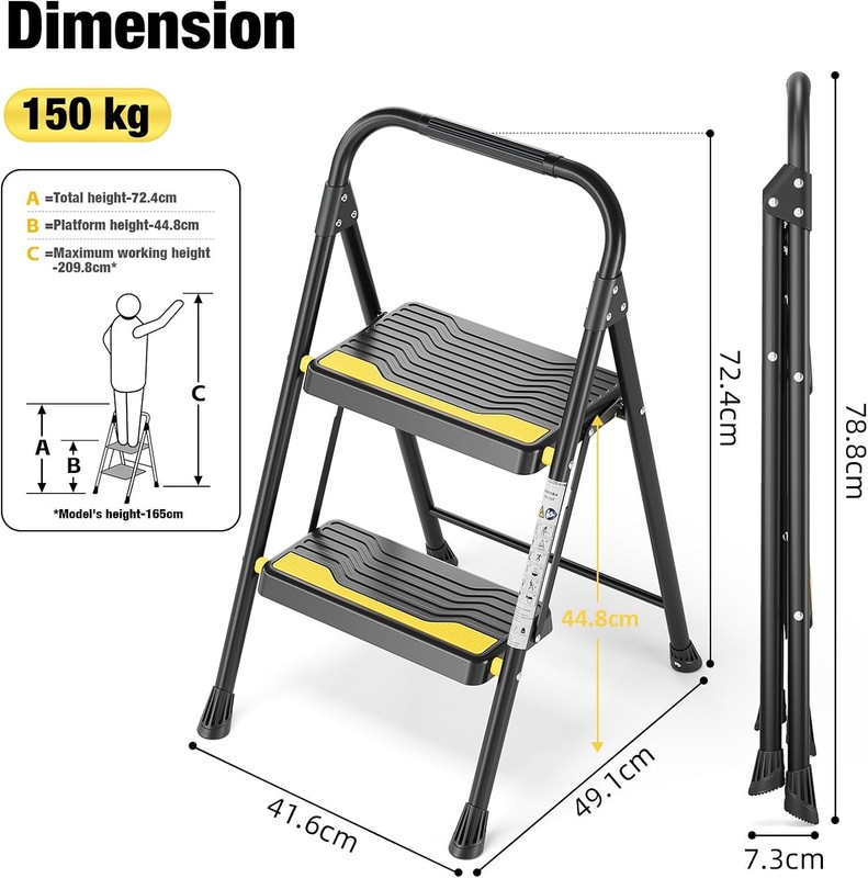 2 Step Ladder, Heavy-Duty Pass 800lb Capacity Test, Wide Anti-Slip Steps gallery