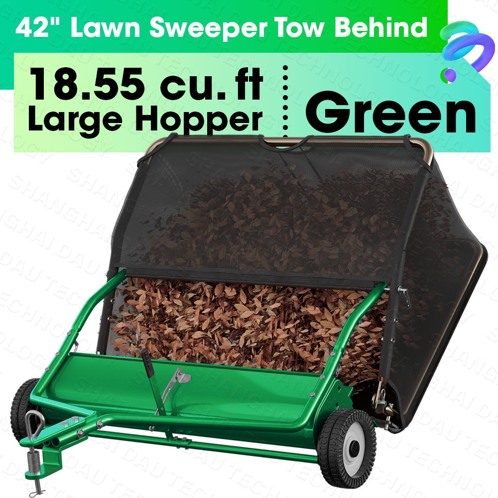 42" Tow Behind Lawn Sweeper Leaf Collector Sweeper for Lawn Grass Sweeper Hopper gallery