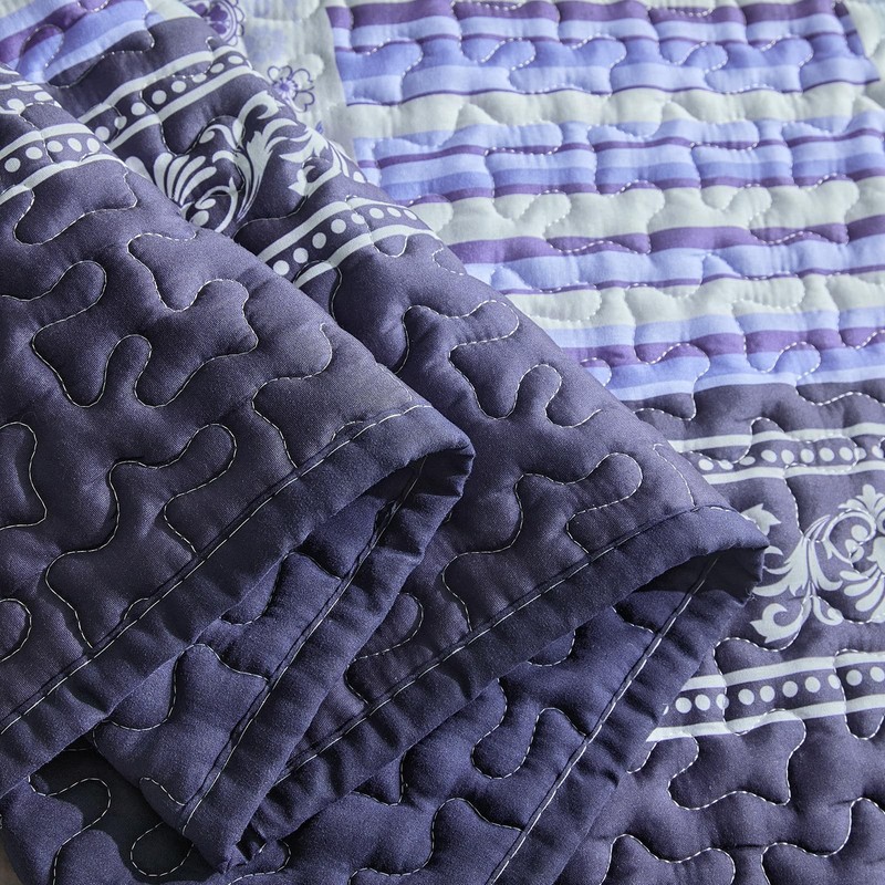 Patchwork Quilt Set Queen Size,3 Pieces Navy Blue White Floral Plaid Reversib... gallery