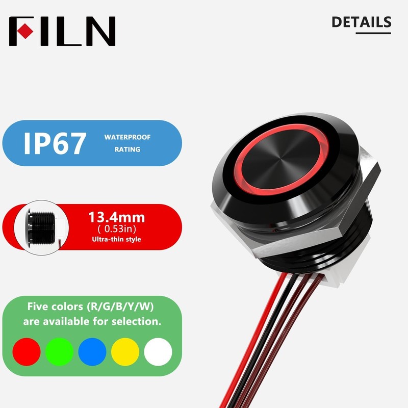 3PCS 12mm Momentary Push Button Switch 12v Touch Power Button Ultra-Thin Swit... gallery