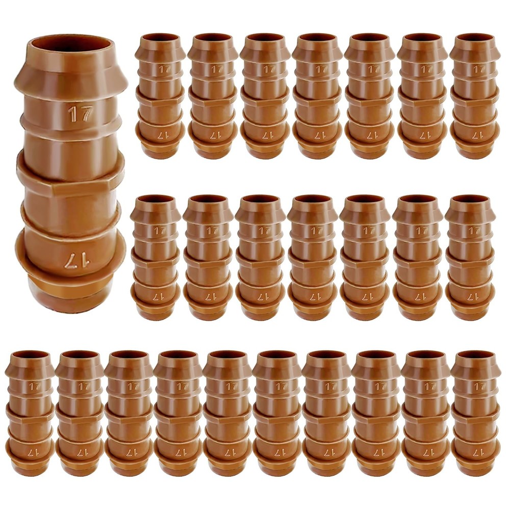25 Pack Drip Irrigation Barbed Coupling Fittings 1/2 Inch 17mm, 0.600" ID Dr...
