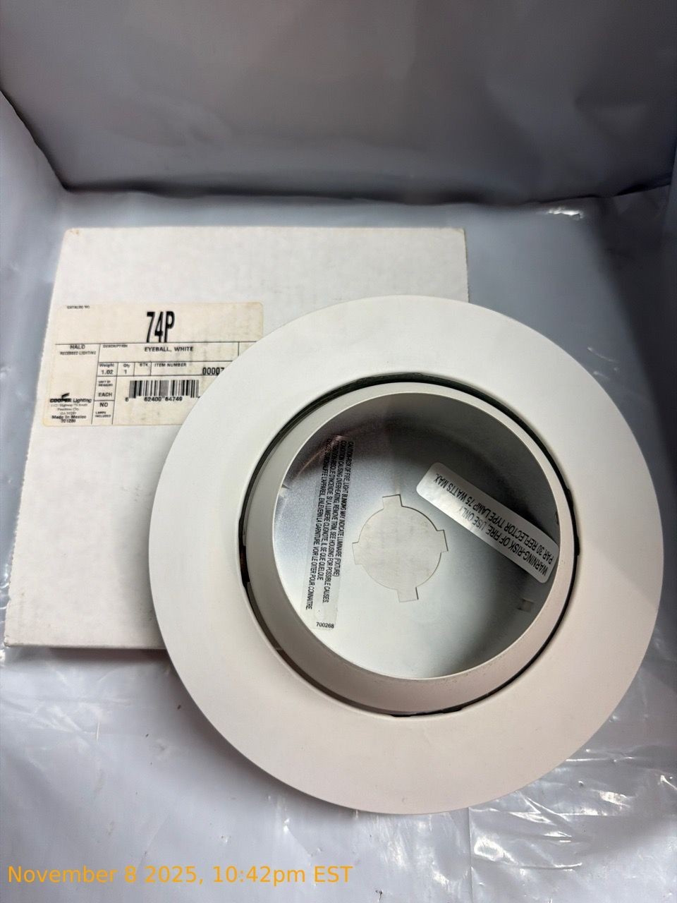Halo Recessed 74P 6" Line Voltage Adjustable Eyeball 30 Degree Tilt Trim, White gallery