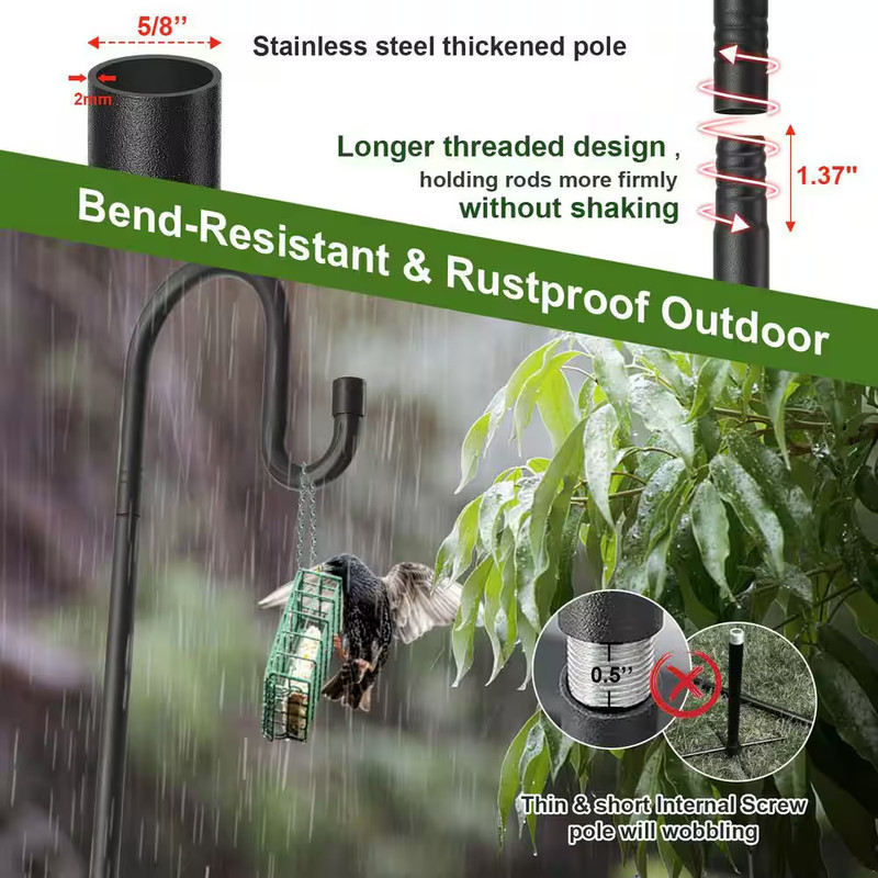 78 In. Adjustable Black Steel Rustproof Garden Hook W/ 5 Prongs for Hanging Bird gallery