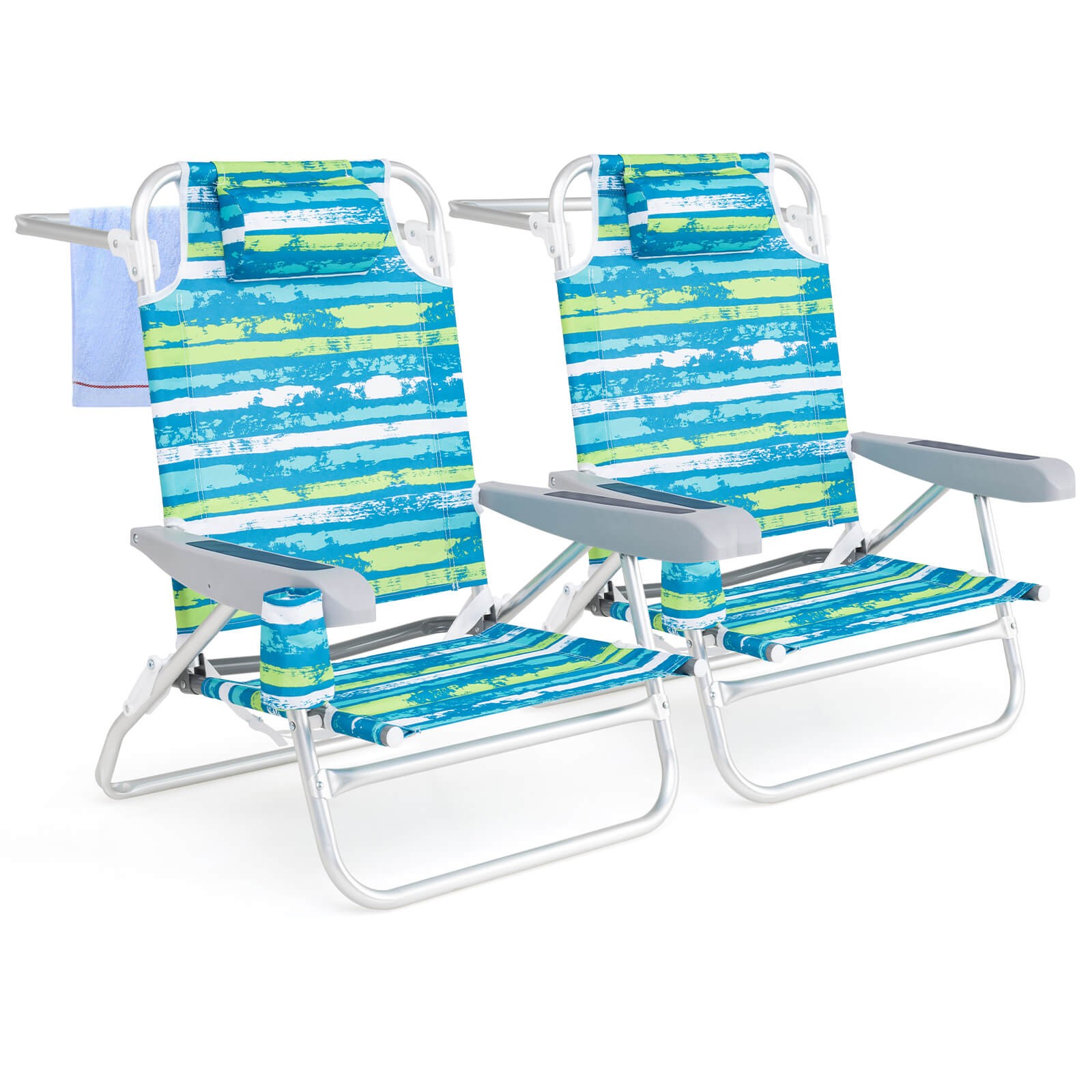 2 Pack Folding Beach Chair Lightweight Lay Flat Lounge Chair w/ Head Pillow gallery