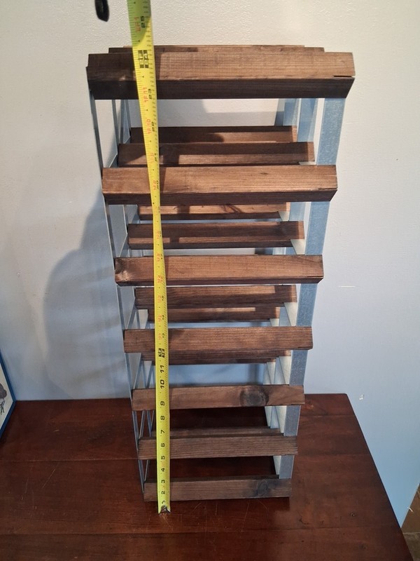 Brown Wine Rack - Solid Pine Wood and Galvanized Steel - 12-Bottle Storage - ... gallery