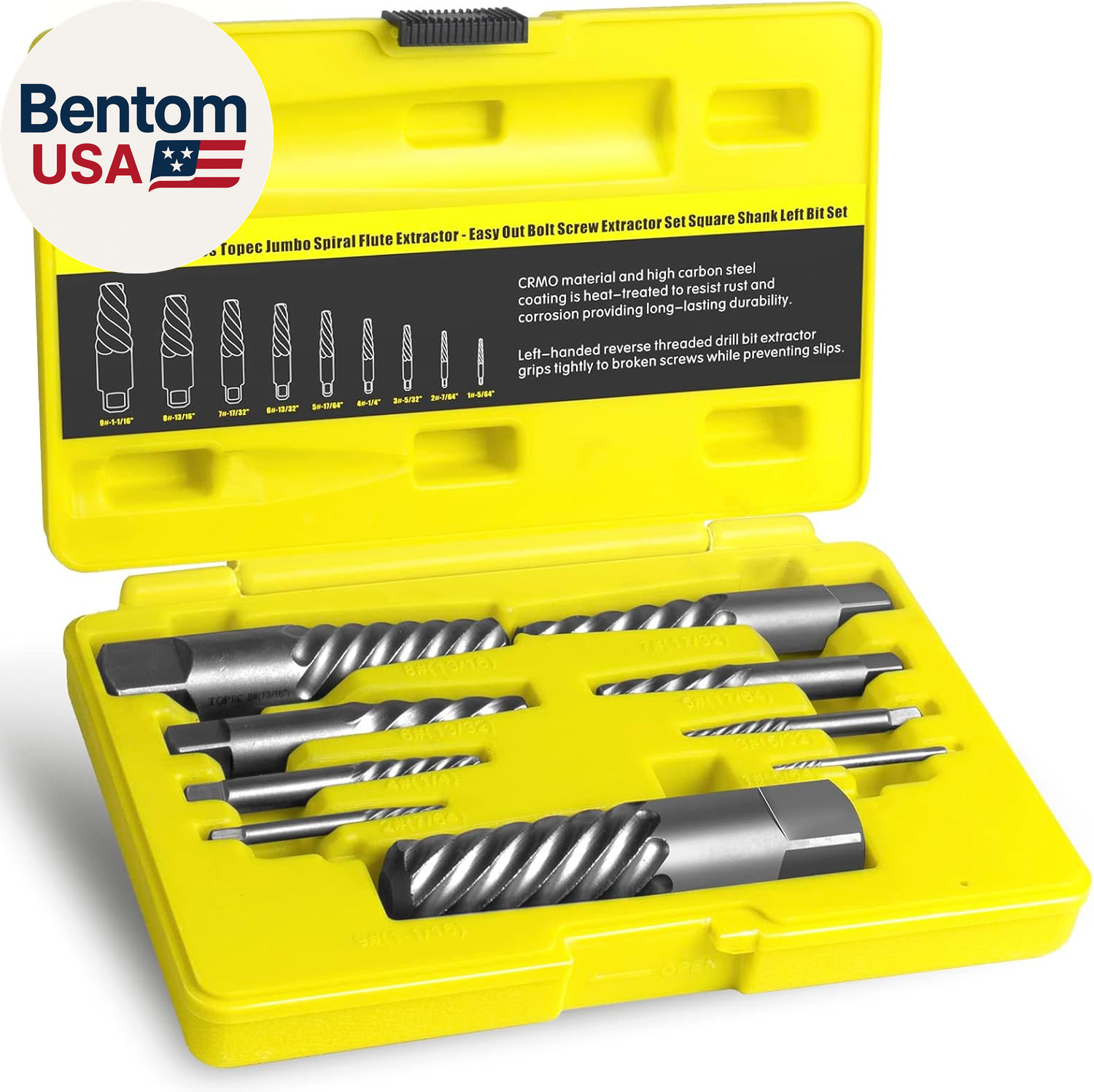 9 Piece Jumbo Spiral Flute Extractor -Easy Out Bolt Screw Extractor Set Square S gallery