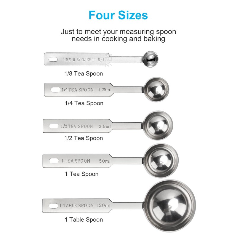 5PCS Measuring Spoons Set, Includes 1/8 tsp, 1/4 tsp, 1/2 tsp, 1 tsp, 1 tbsp,... gallery