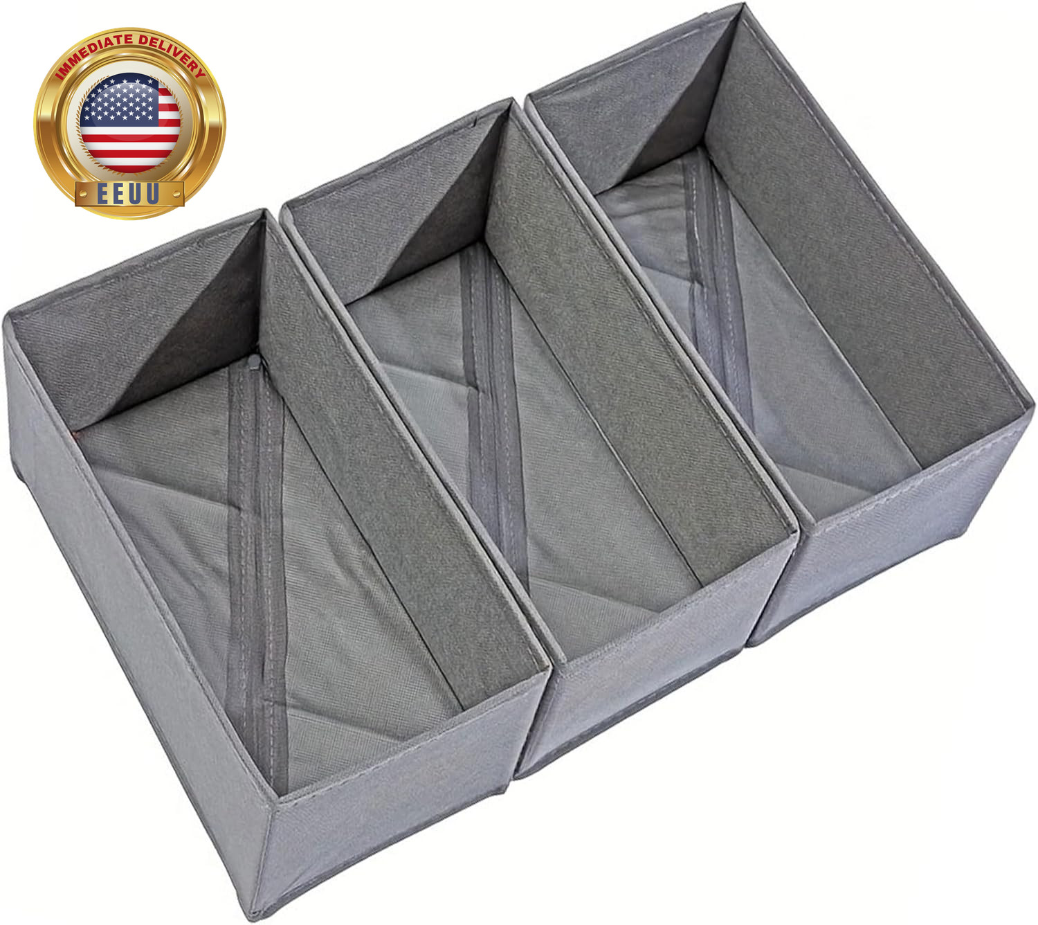 Foldable Drawer Organizer, 3 Pack Gray Fabric Storage Bins with Hardboard Sides, gallery