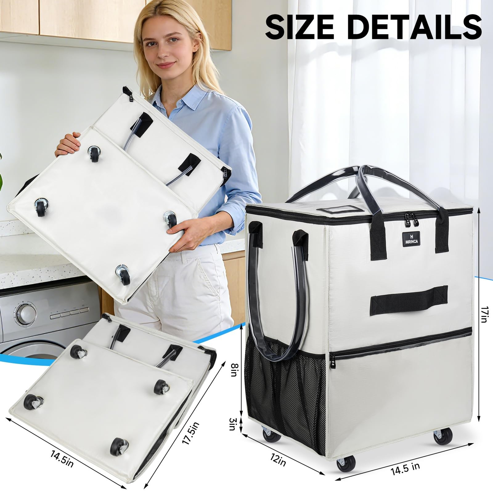 Reusable Grocery Bag On Wheels, Foldable Rolling Tote Bag, 6 Pockets, Collaps... gallery