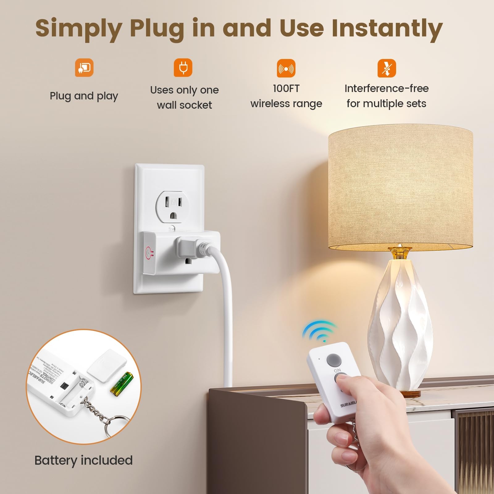 Remote Control Outlet 15 Amp Wireless Light Switch Kit with 100FT Range gallery