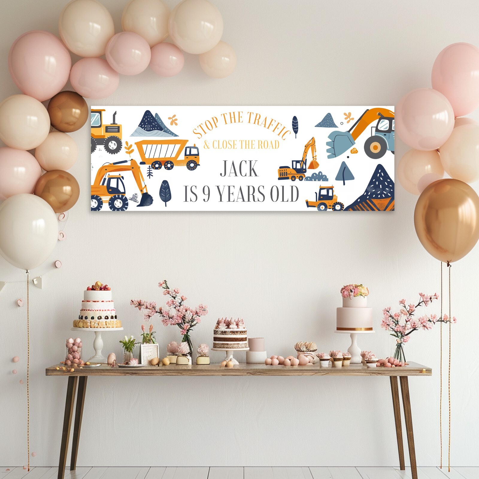 Personalised Construction Trucks Banner Wall Poster Birthday Party Cute Diggers gallery