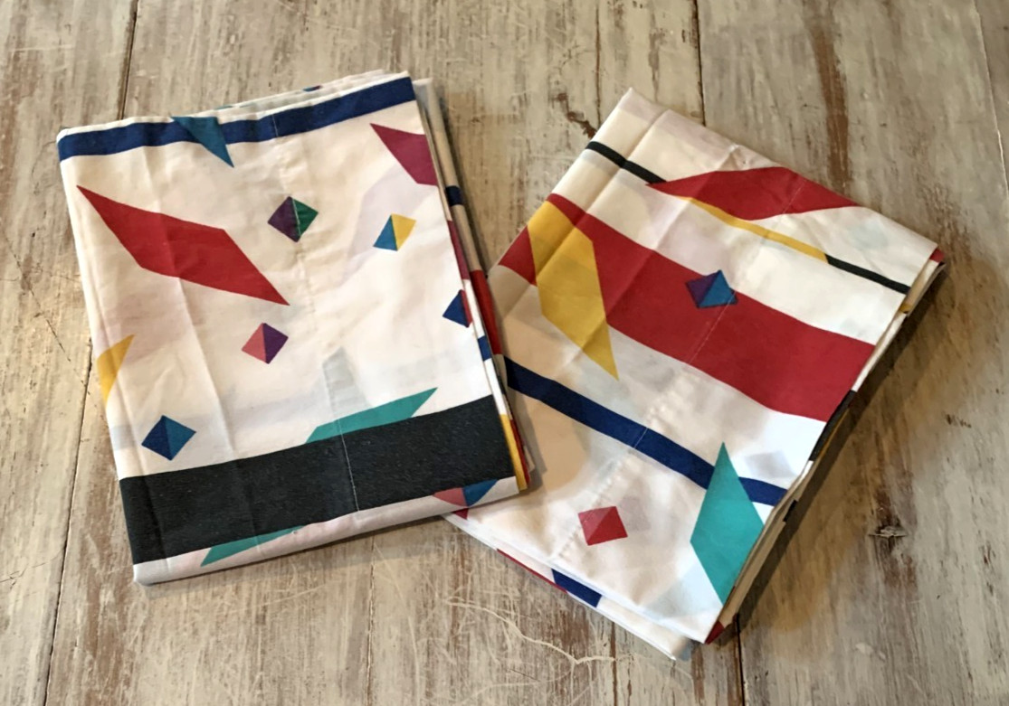 2 Vtg Geometric Primary Color Memphis Stripe Standard Pillowcases USA Pacific gallery