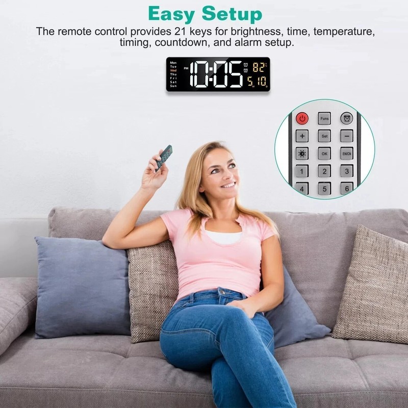 16" Large Digital Wall Clock with Remote, Large Display LED Wall Clock Timer US gallery