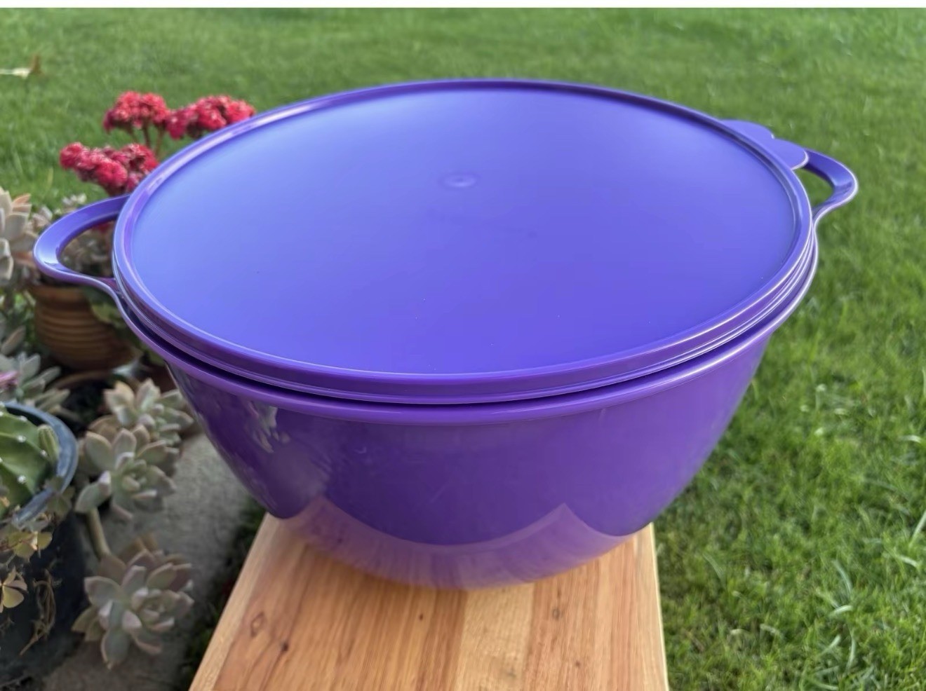 Tupperware Plastic Mixing Bowl with Lid, Handles, Purple, Single Item gallery